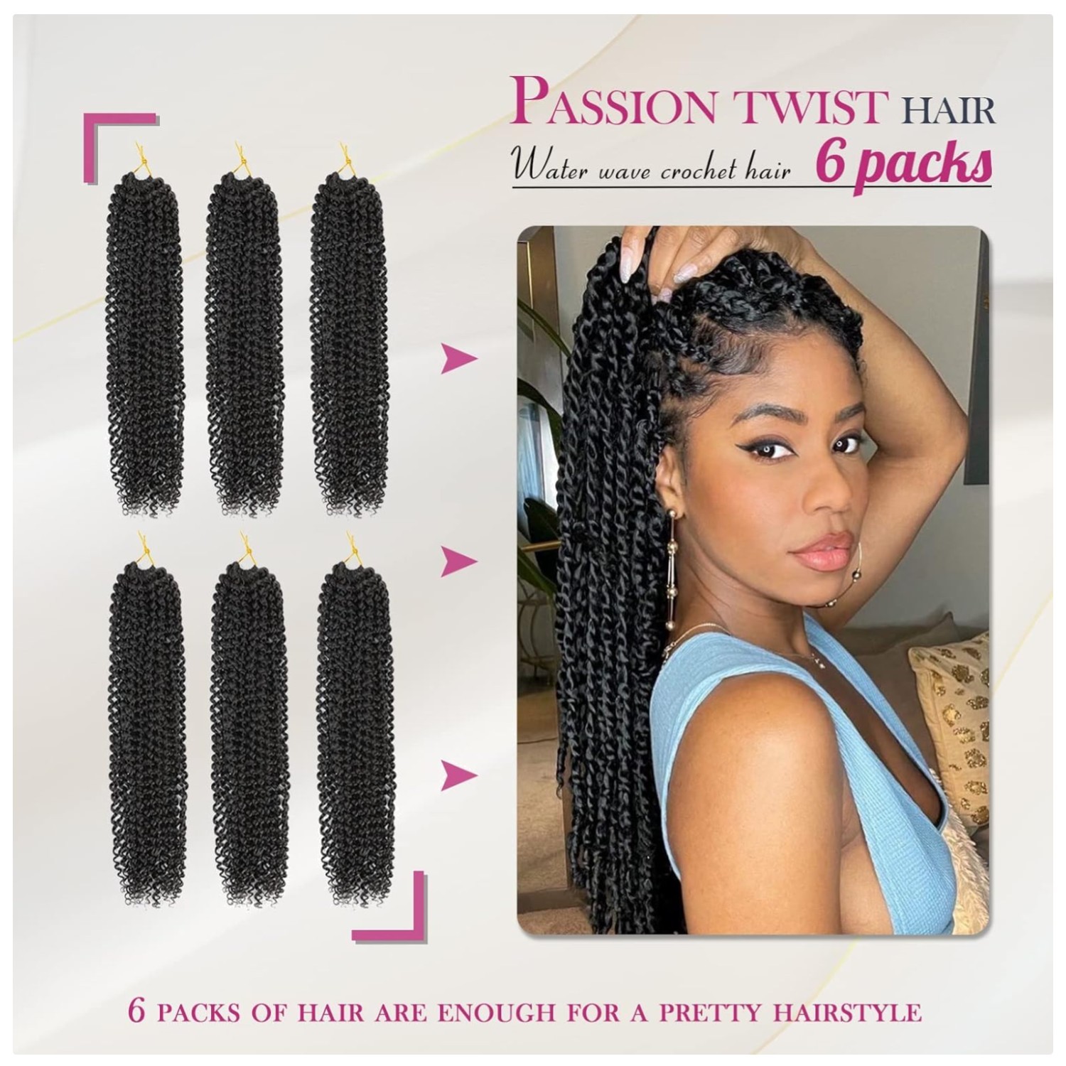 Soft Lightweight Water Wave Crochet Hair 6 Pack