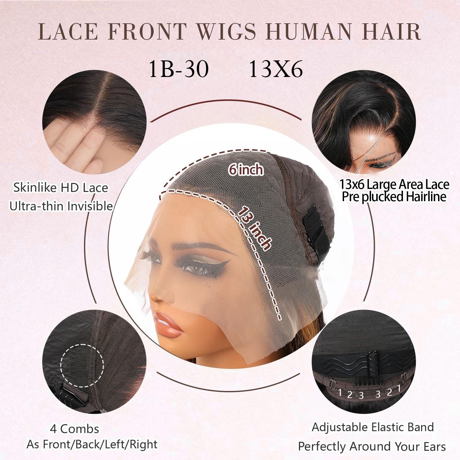 Ombre Lace Front Wig 28″ Body Wave Human Hair 200 Density Pre-Plucked HD Lace, B