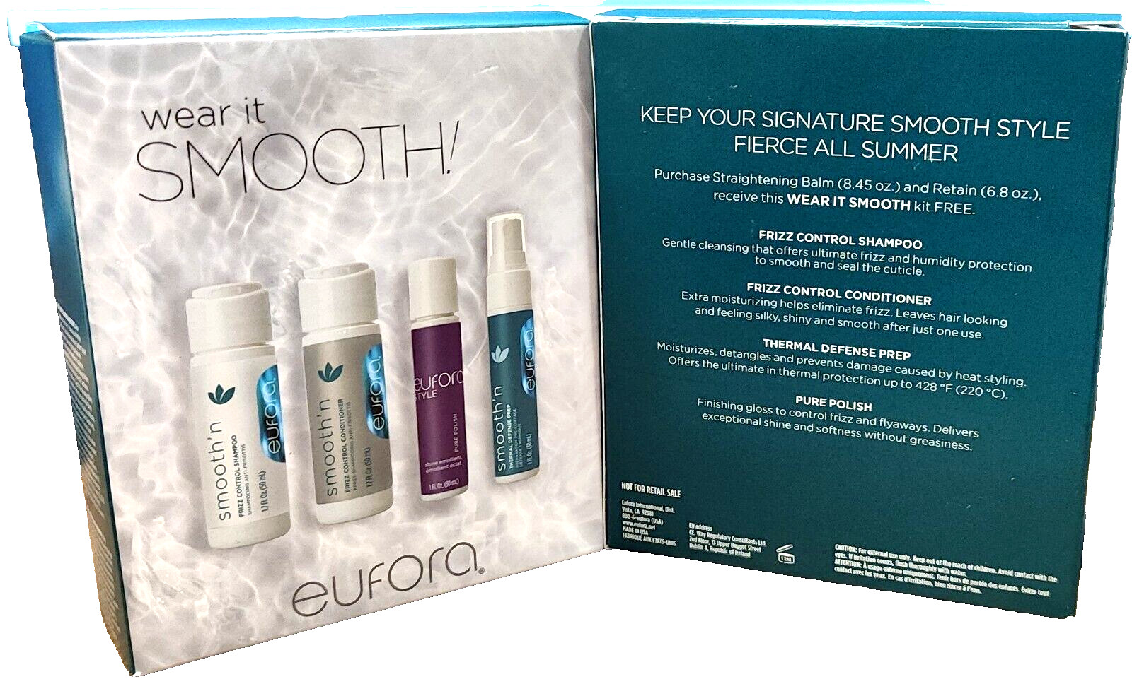 EUFORA Wear it Smooth Travel Kit (4 pcs) Shampoo/Conditioner 1.7 oz/Thermal- NEW