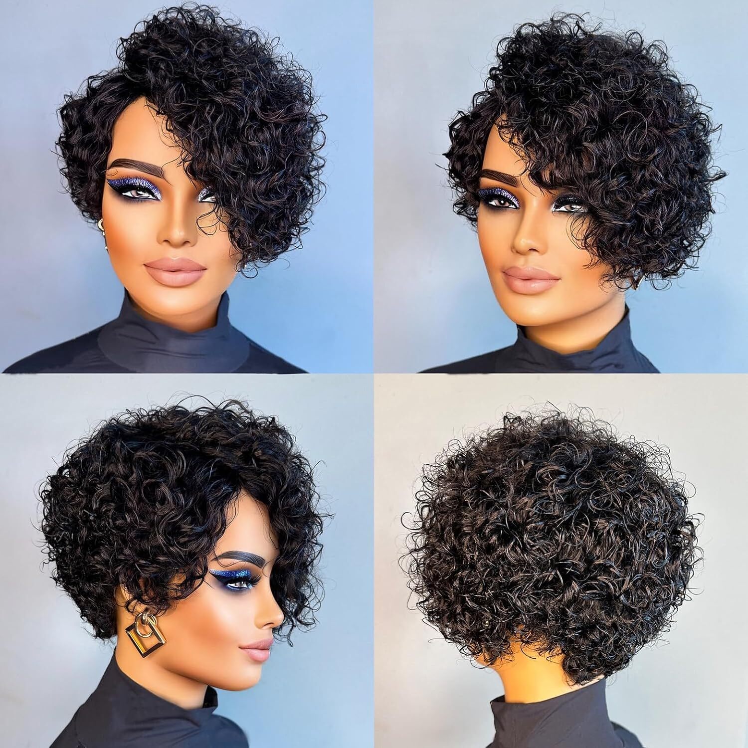 Kinky Curly Real Human Hair Wigs for Women Pixie Cut Wigs for Black Women 6inch