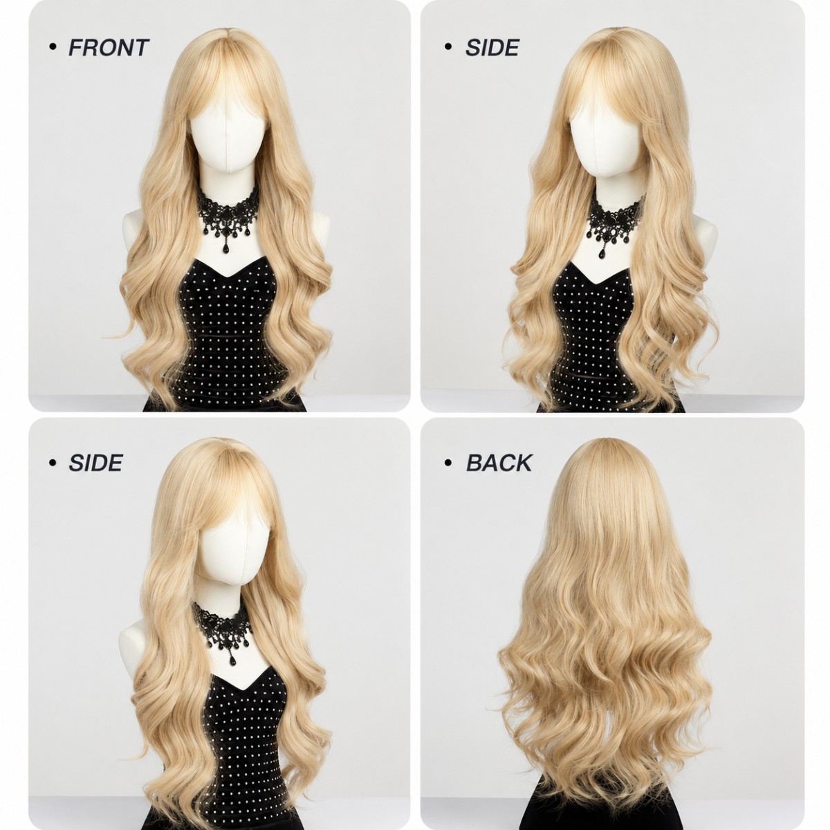 Long Wavy Women Heat Resistant Hair Soft Light blonde Dress Up Wig With Bangs