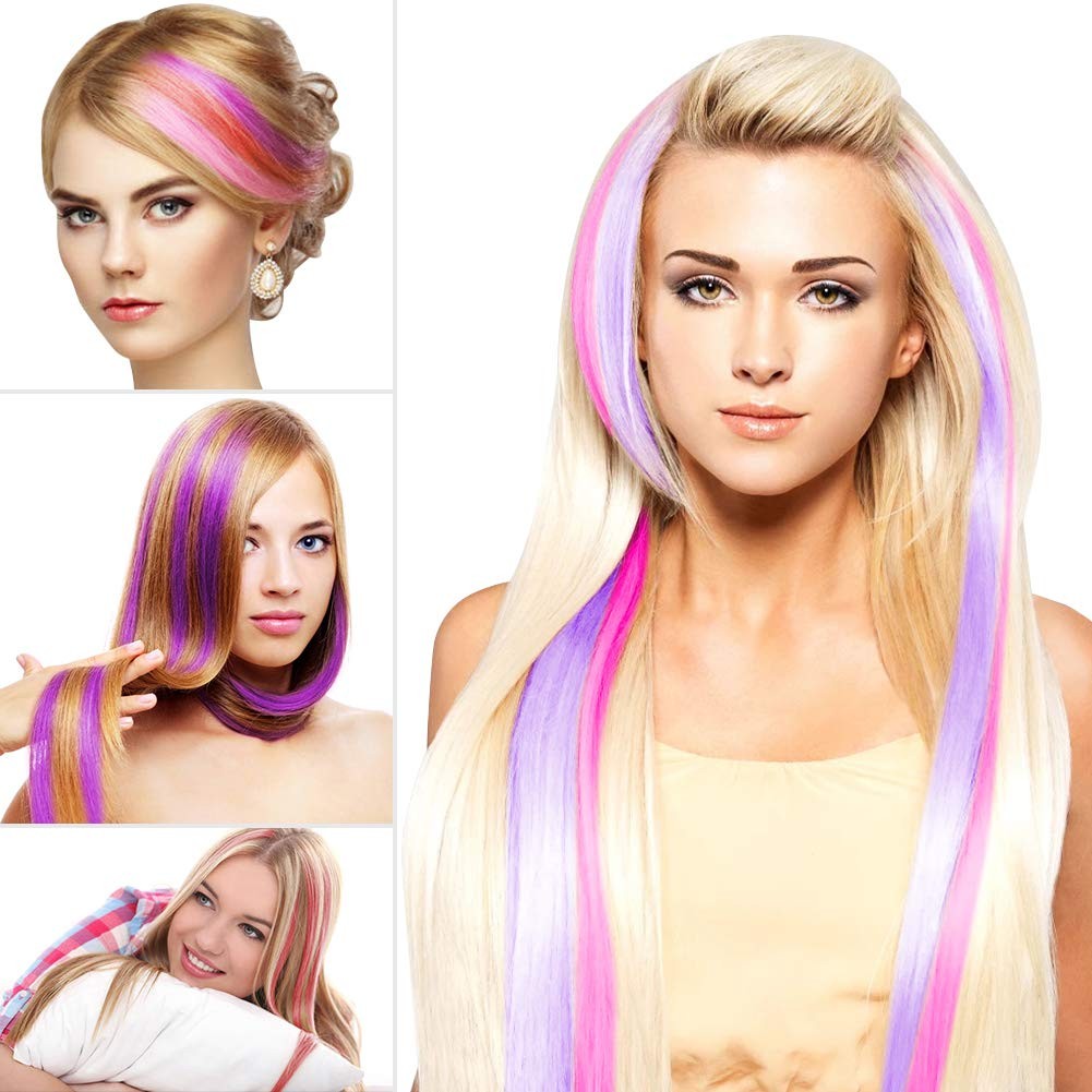 13 Pcs Colored Party Clip in Hair Extensions 55cm Straight8769