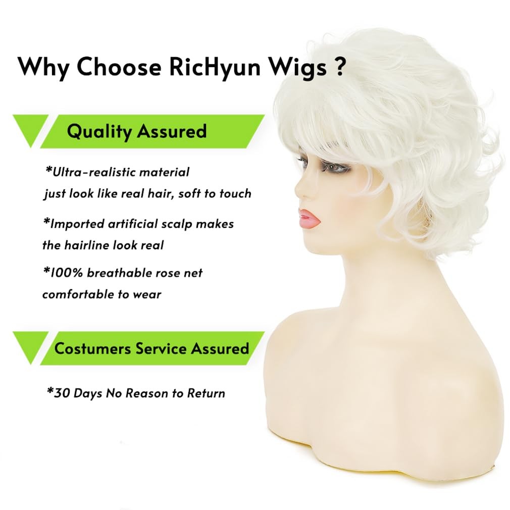 Short Cream White Curly Wig for Women Adjustable Cap Party Cosplay Style