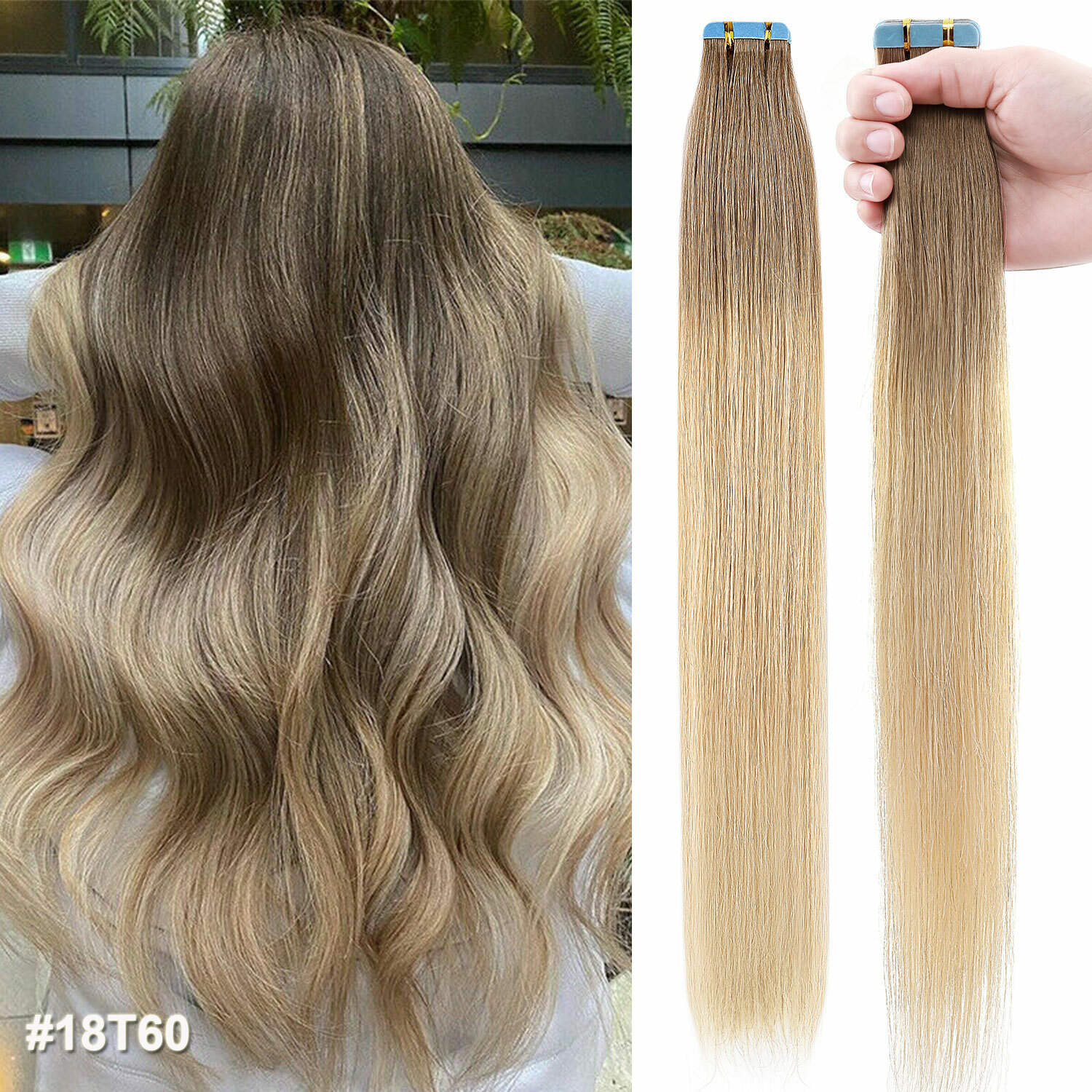 20PCS Mix Tape In 100% Remy Human Hair Extensions Full Head Skin Weft Body Wave