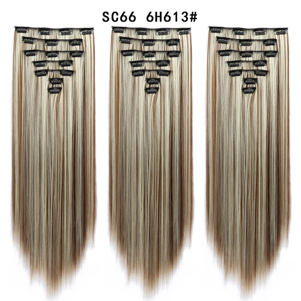 Ombre Black Blonde 22 Inch 16 Clips Synthetic Straight Clip In Hair Extensions