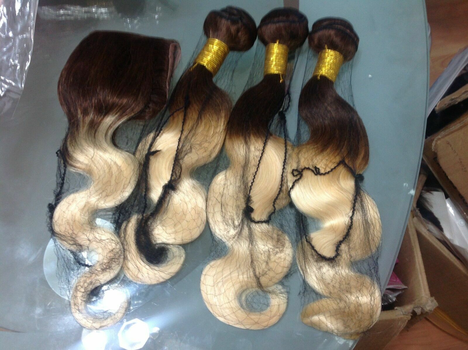 12A 3BUNDLES+CLOSURE 16,18,20&14 PERUVIAN HUMAN HAIR BODY WAVE 2TONES OMBRE 350g