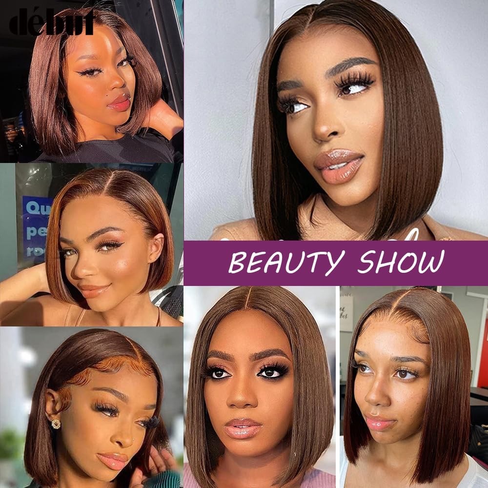 Chocolate Brown Straight Bob Wig Human Hair T Part Lace Front Short Bob Wig Wome