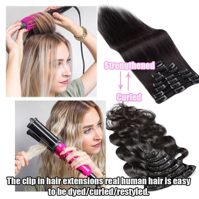 Clip in Human Hair Extensions Full Head 100% Real Remy Hair 24″ 8PCS Long Ombre