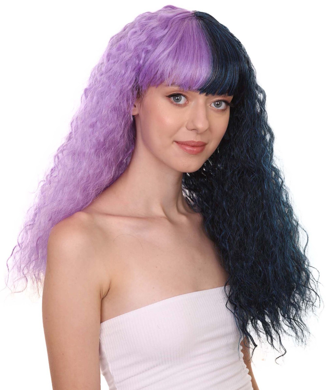 Adult Womens Long Wig, Wavy Purple & Black Wig, Premium Breathable Capless Cap