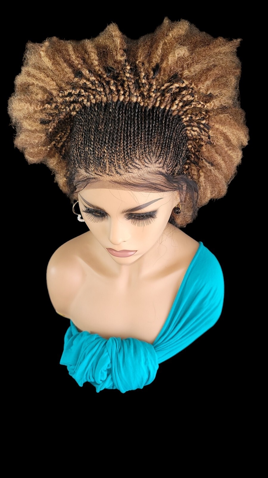 Braided Wig Short Afro Kinky Curly Auburn Brown Lace Front Glueless Baby Hair 6″