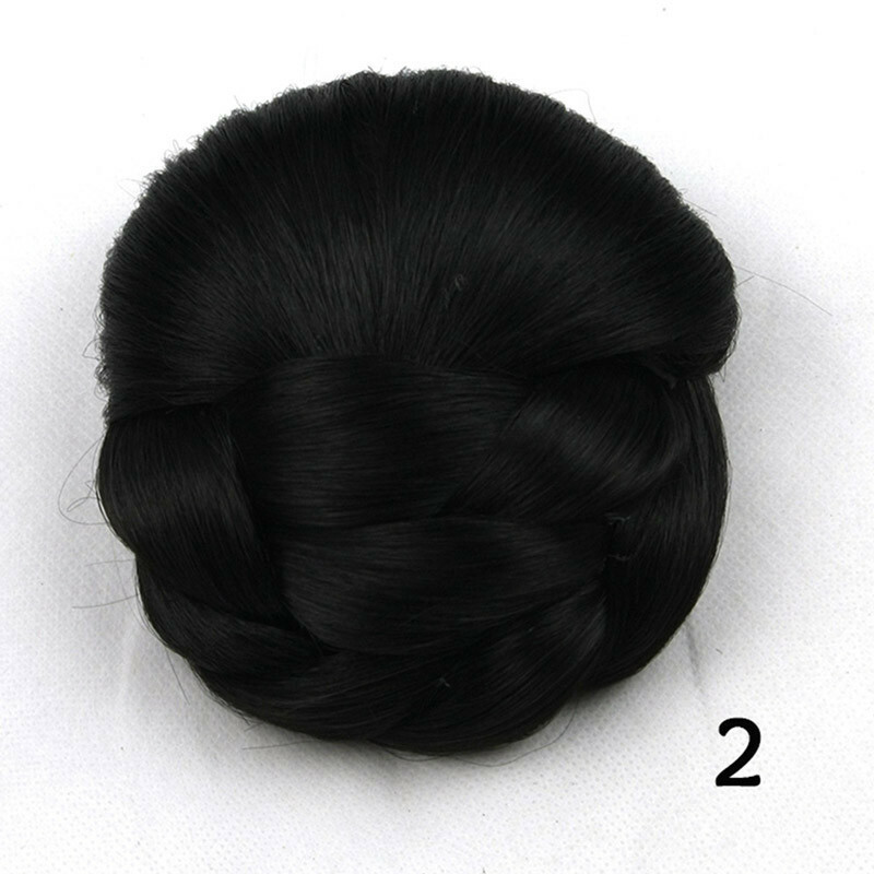 Women’s Braided Hair Bun Scrunchies Clip in Chignon Retro Hairpieces Synthetic