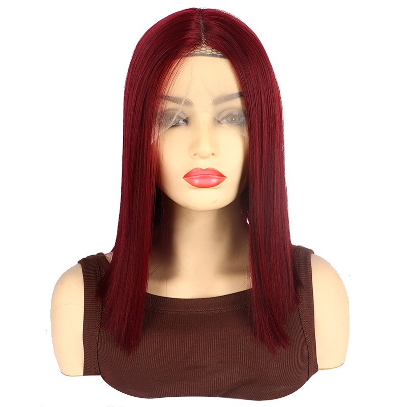 Colorful Short Bob T Part Lace Wig Heat Resistant Fiber Synthetic Full Head Wig