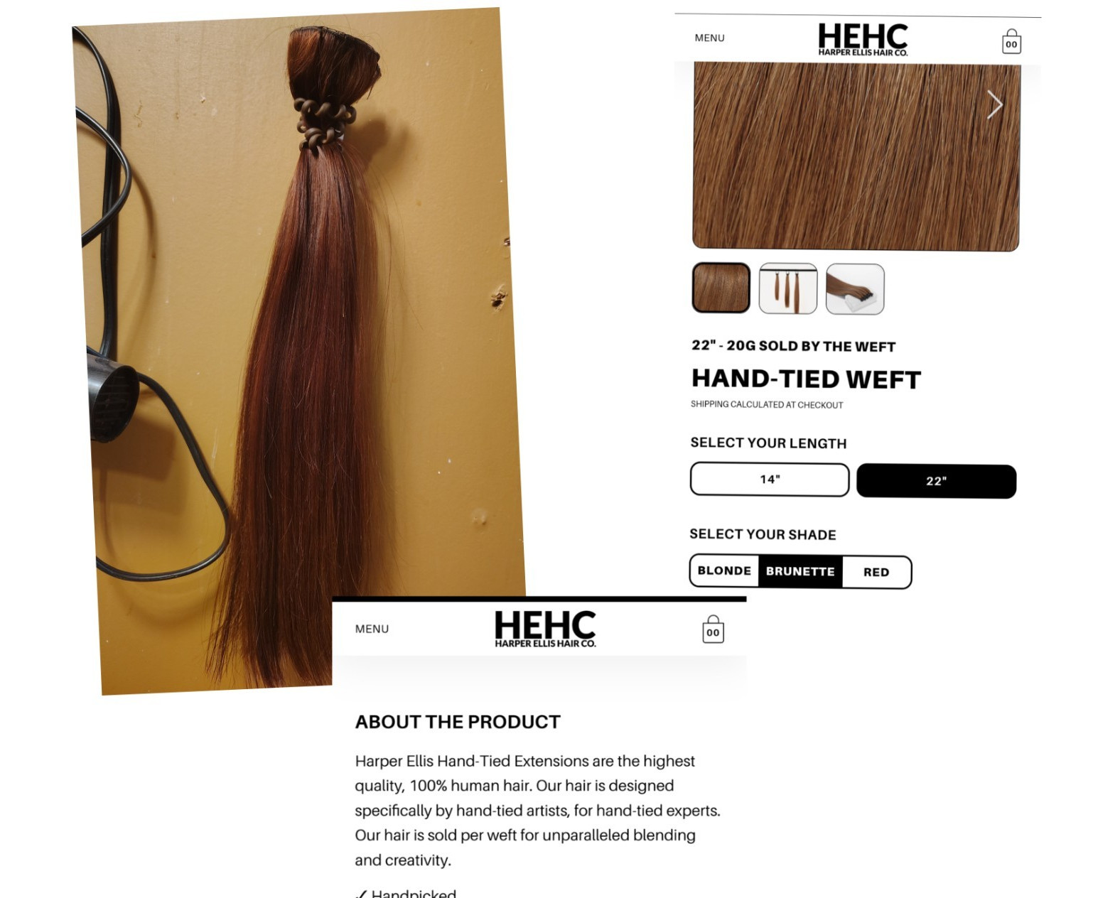 HEHC Hand-Tied Weft Human Hair Extensions #20 Medium Brown 22in 20g Double Drawn