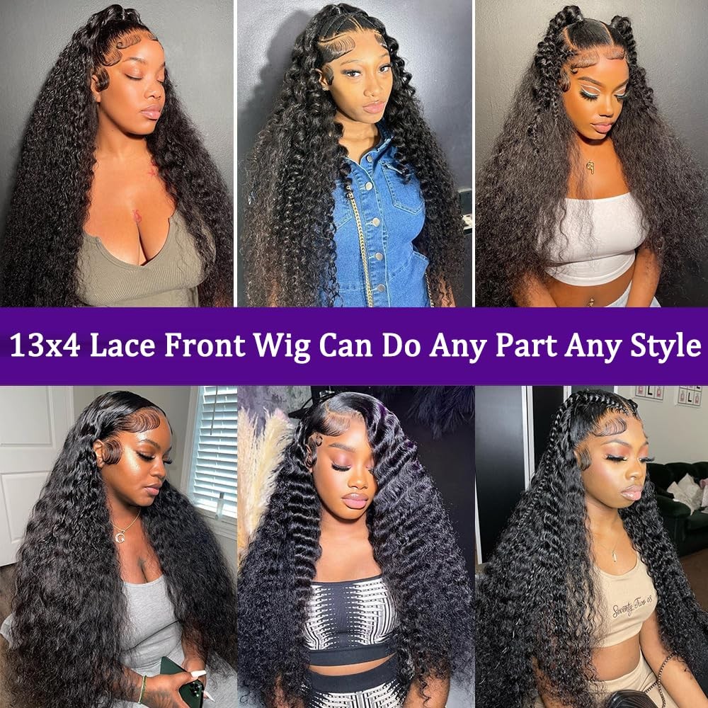13×4 Lace Front Wigs 200 Density Pre Plucked Deep Wave Black Curly Wig