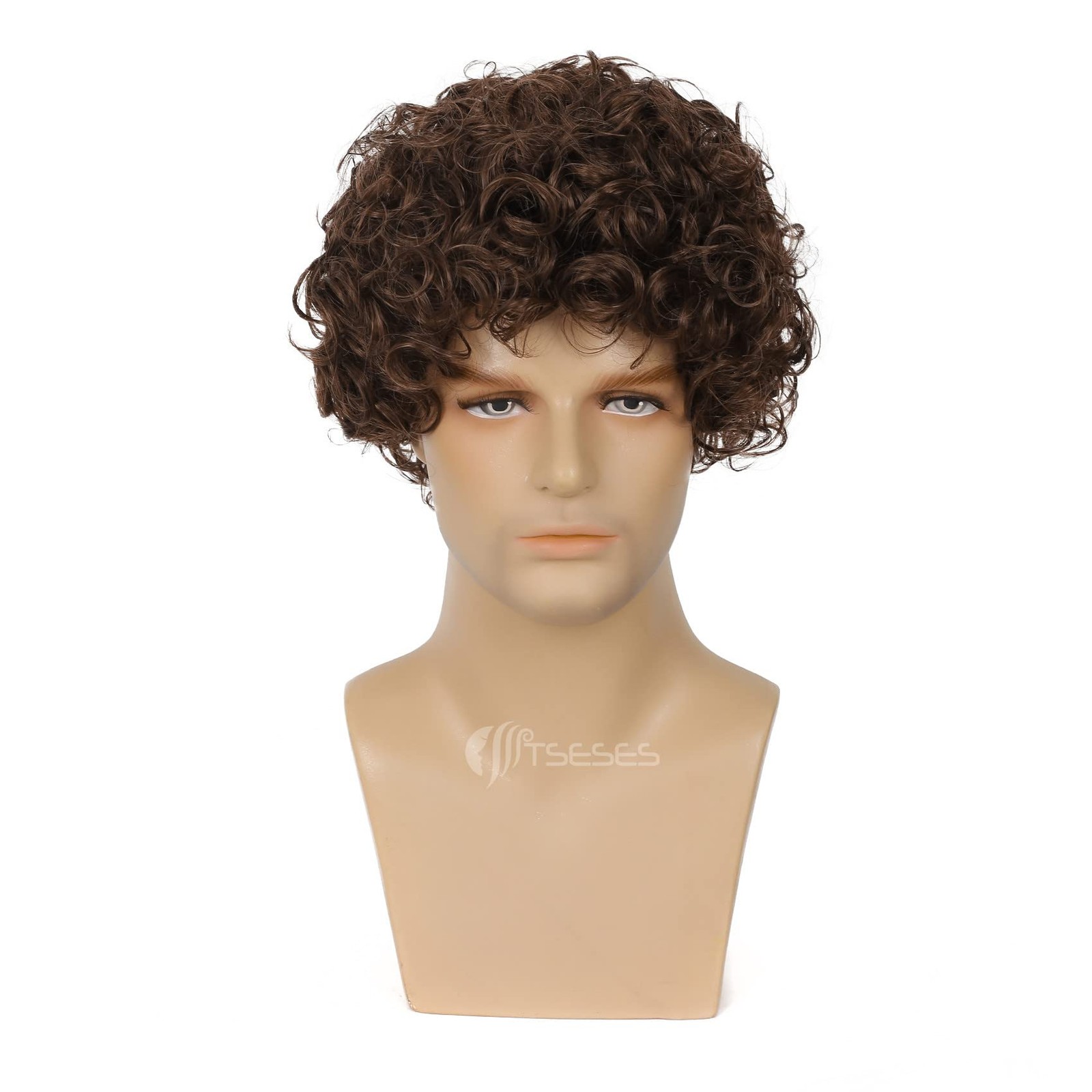 Tseses Brown Curly Short Afro Wig for Male Guy One Size Fits Most,