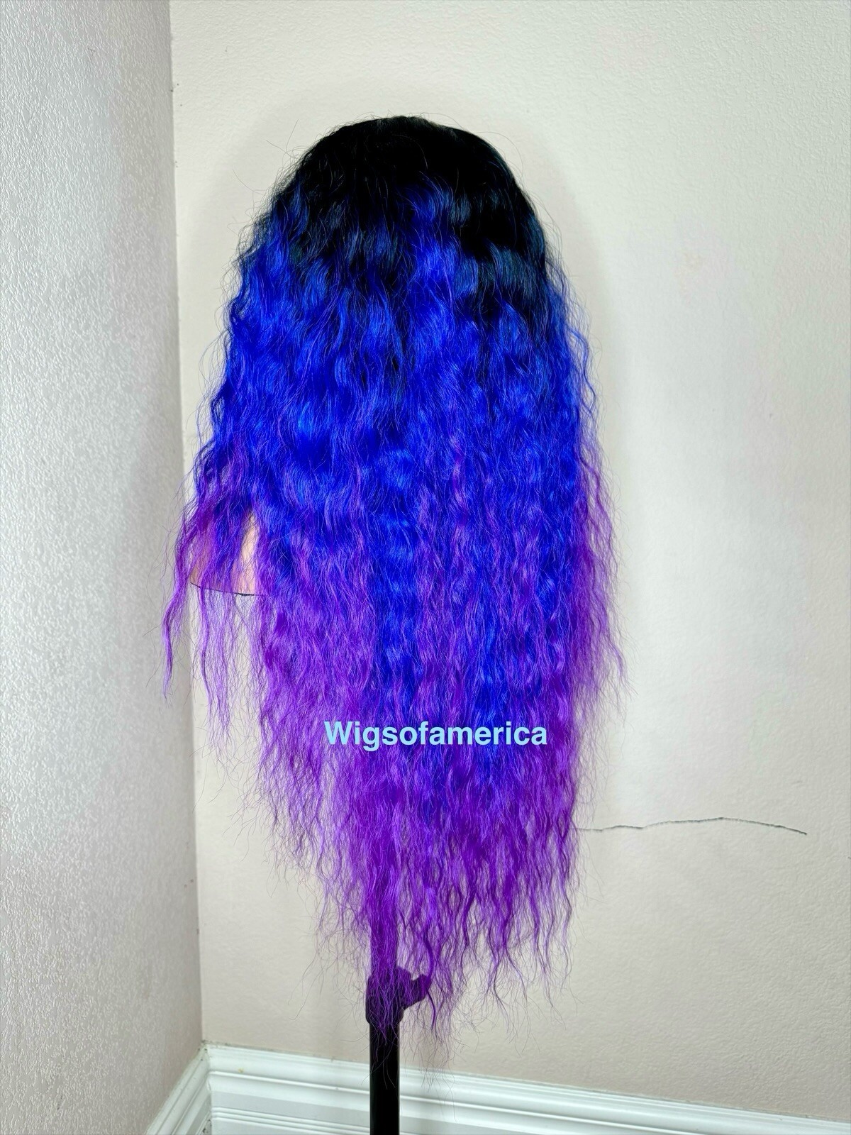 Blue Purple WIG Ombré Black 26 Inches Long Middle Part Heat Ok