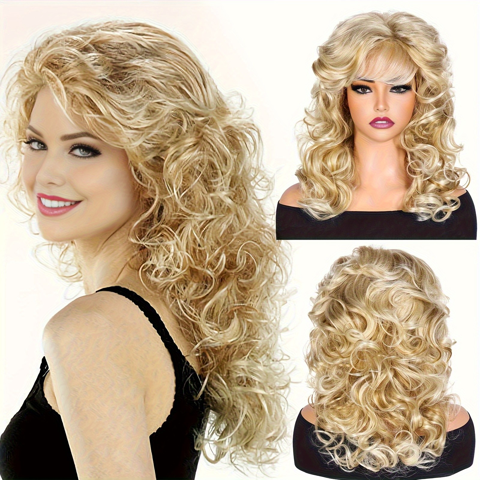Women New gold long curly hair with fluffy large curls fashion