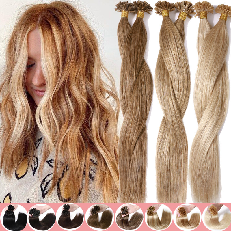 Women Fusion Remy Nail U Tip Human Hair Extensions Pre Bonded 1G/S 613 Blonde US