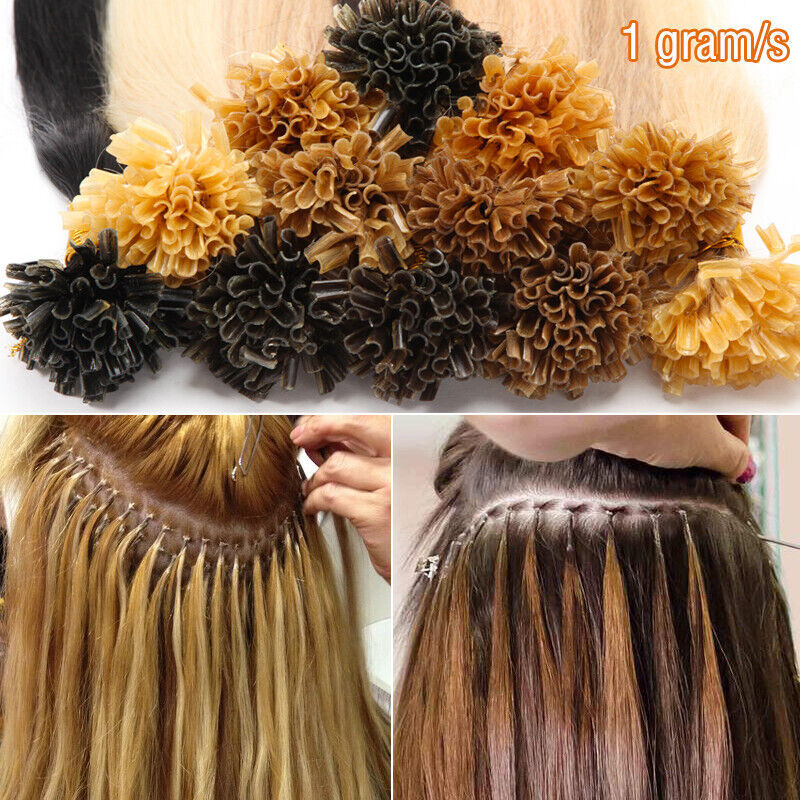 Pre Bonded Keratin Glue Nail U Tip 100% Real Remy Human Hair Extensions Thick 1g