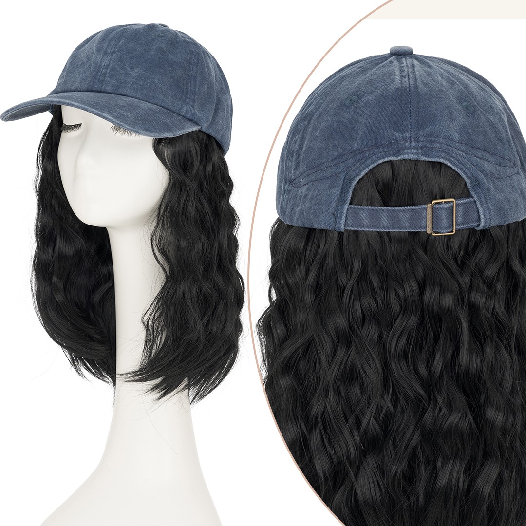 Denim Baseball Cap Hat Wig Hairpiece with Short Curly Casual Daily Wear Dating