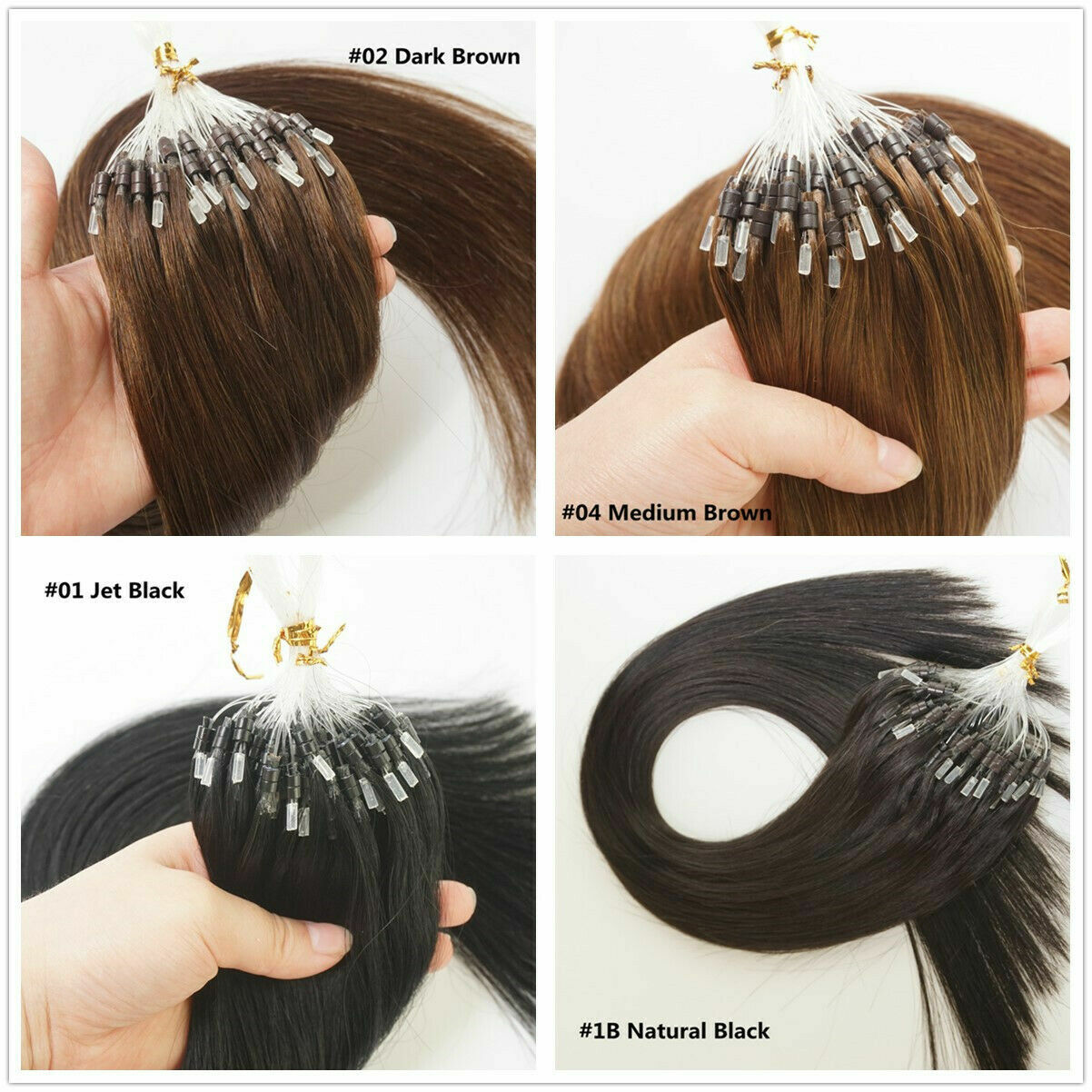 Micro Ring Loop Hair Extensions Real Human Hair Silicone Micro Beads Link Remy1g