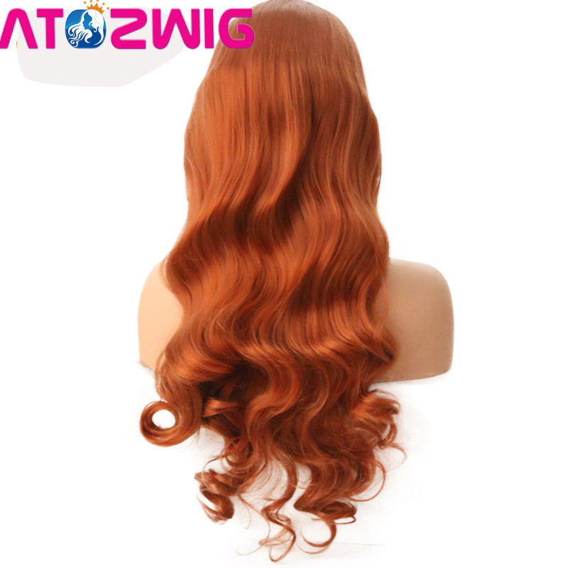 24″ Long Body Wavy Lace Front Orange Copper Red Glueless Hand Tied Synthetic Wig
