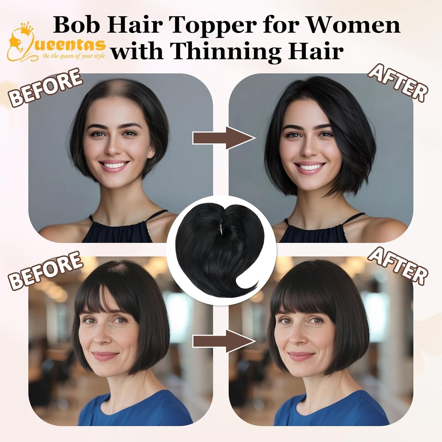 QUEENTAS Black Hair Topper for Women with Thinning Hair Pieces 5.7″*5.7″Large Co