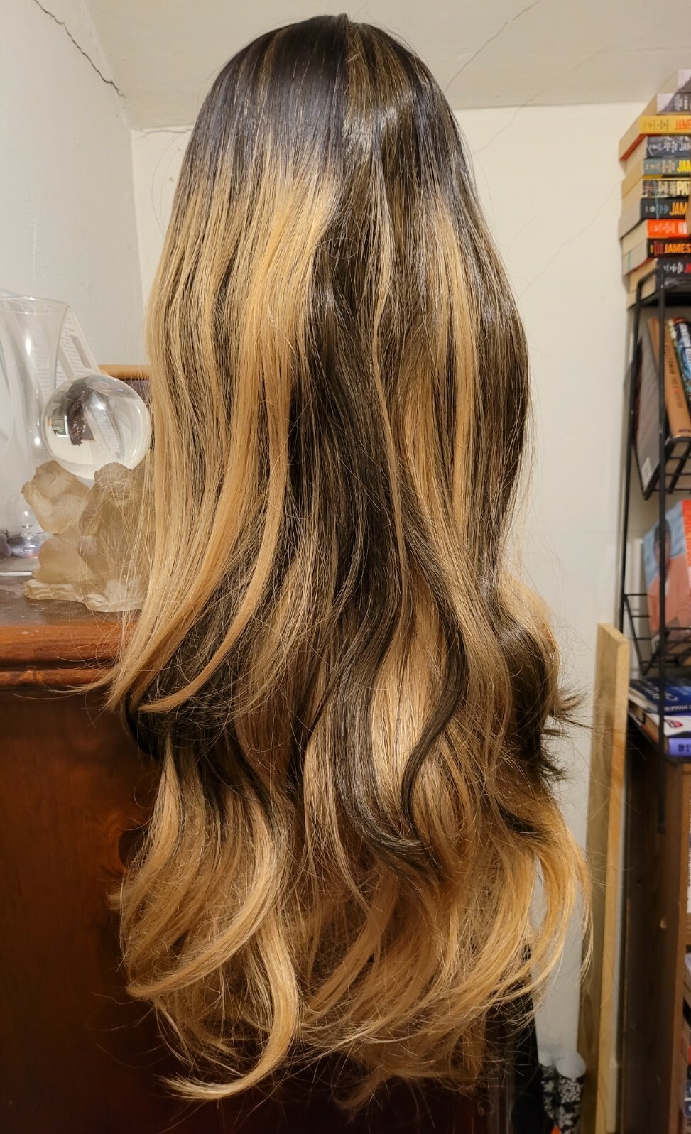 Ombre Wig Black to Light Brown Long Wavy Heat Resistant Synthetic 28in Halloween