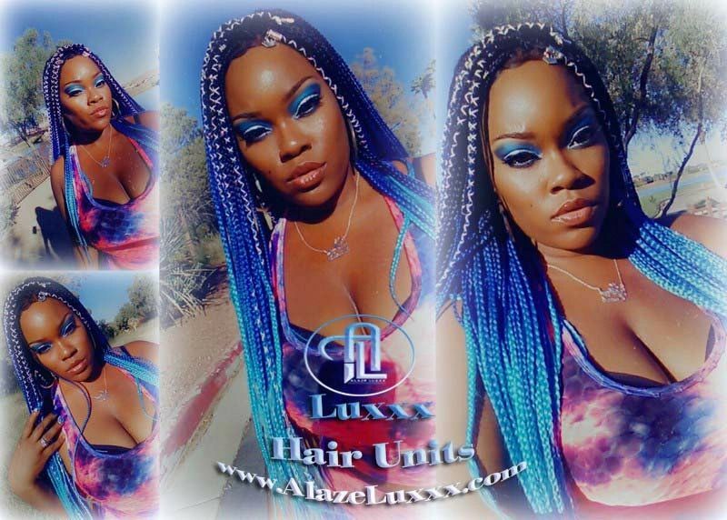 Ombre Blue Mermaid Hair Box Braids Wig Blue Ombre Straight long wig Small Medium