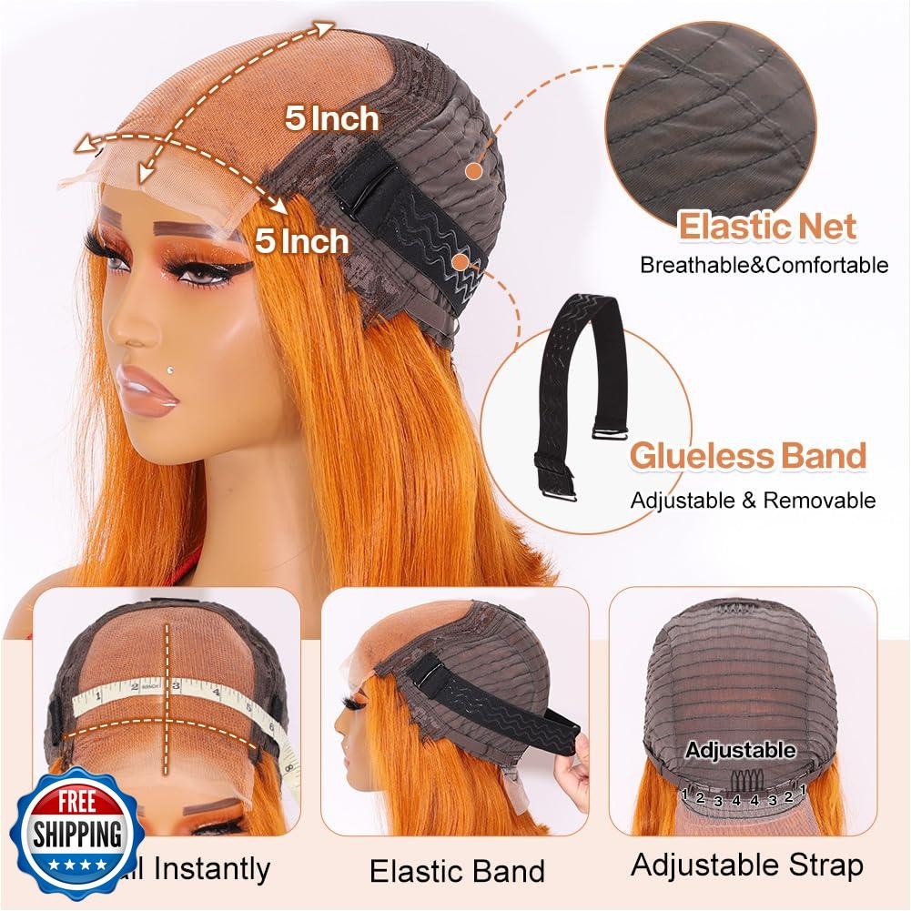 Ailwelia Wear and Go Glueless Bob Wig Human Hair 200% Density 5×5 HD Lace Clo