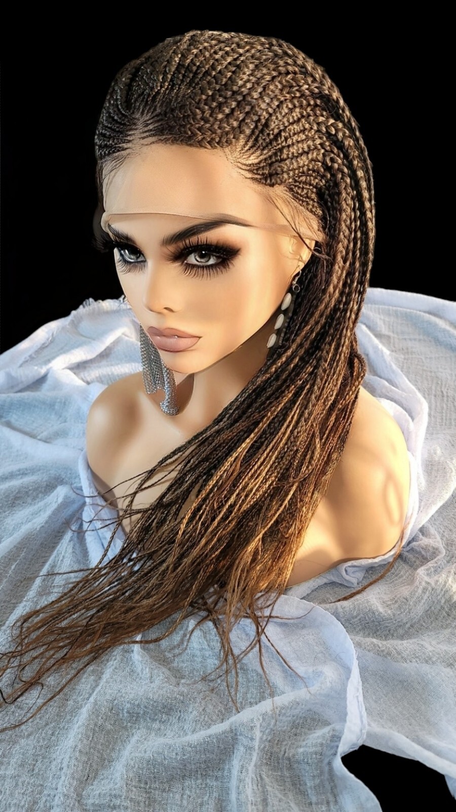 Braided Wig Full Lace Glueless Box Braids Cornrows 22″ 2/30 Ombre Handmade NWT
