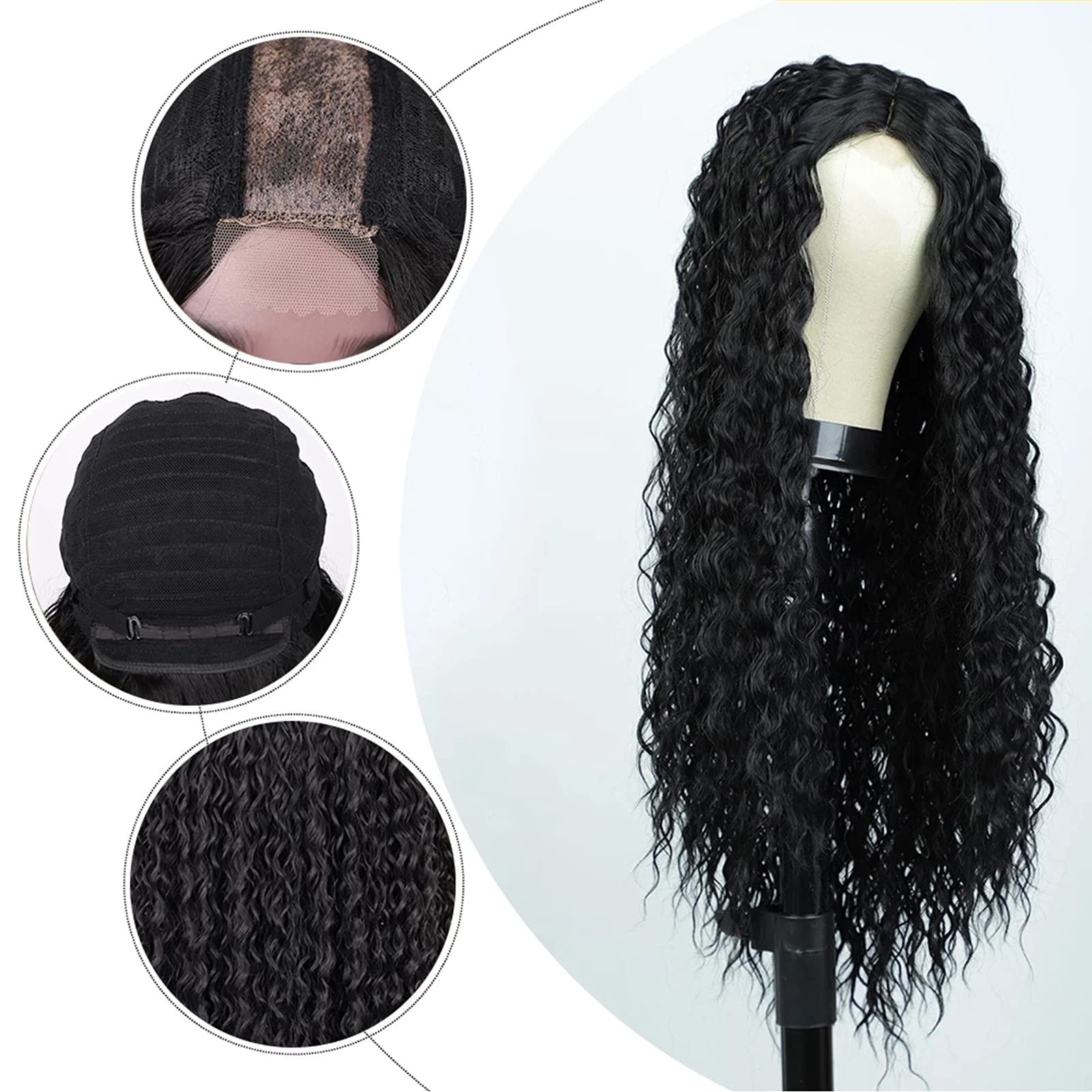 Black Wigs for Women, Long Fluffy Natural Wavy Curly Wigs Heat Resistant Synt…