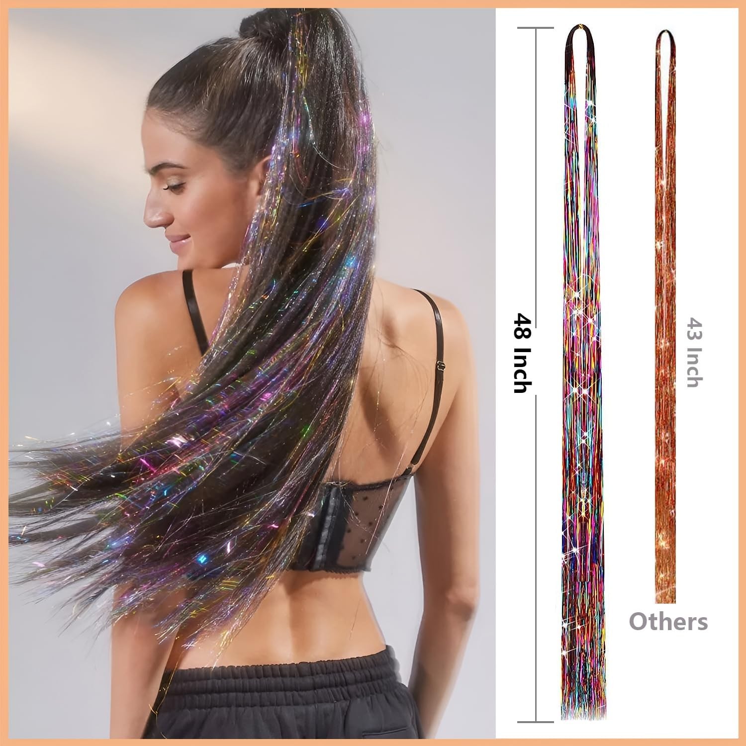 Hair Tinsel 16 Colors 3200 Strands Glitter Tinsel Hair Extensions Kit with Tools