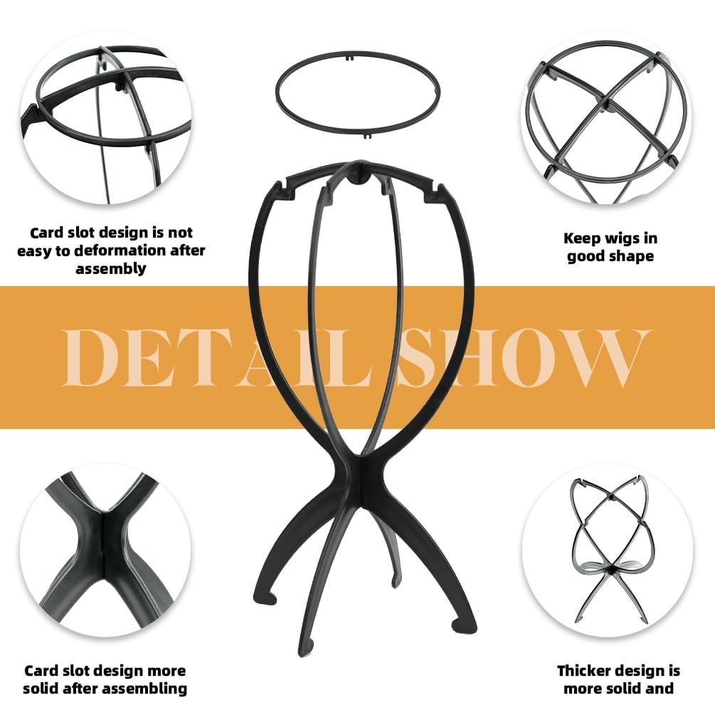 4 Pack Collapsible Wig Stand Portable Wig Display Holder for Multiple Wigs Hats