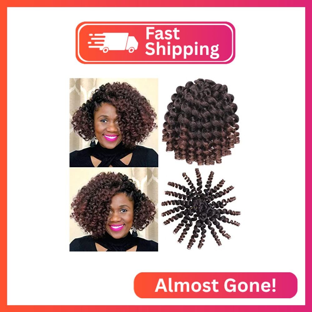Leeven 8 Inch Ombre Brown Jumpy Wand Curl Crochet Hair 3 Packs Short Jamaican Bo