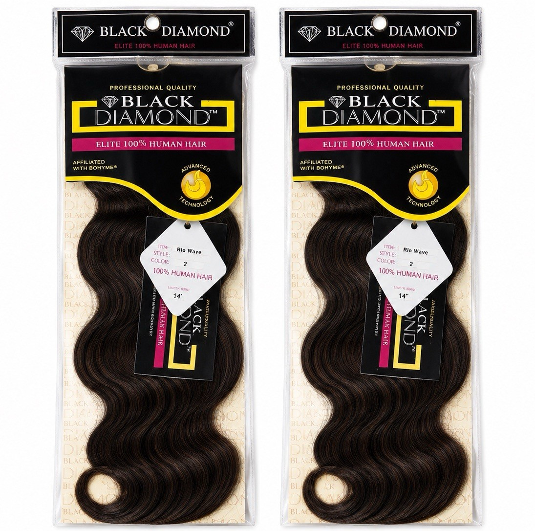 2 Packs Black Diamond 100% Human Hair Weave Rio Wave 14” Body Wave Dark Brown