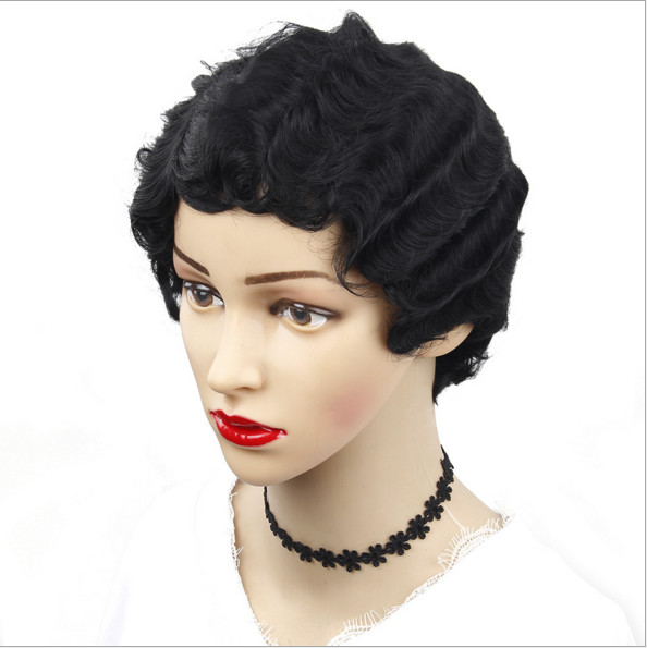 Black Finger Wave Short Human Hair Wigs Pixie Cut Wigs For Black Women Natural