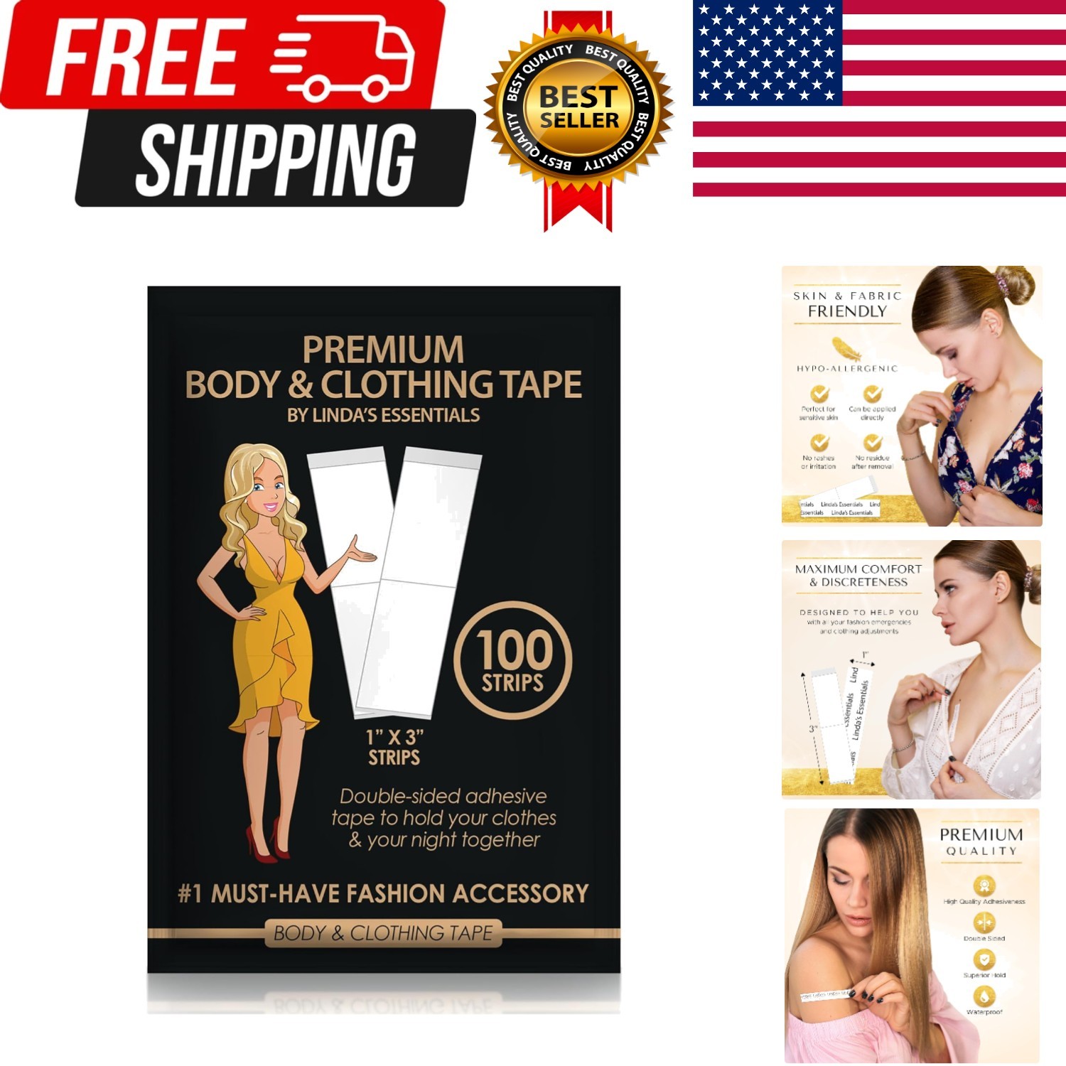 Double Sided Tape for Clothes, Body and Fashion 100 Pack | Clothing and Hem T…