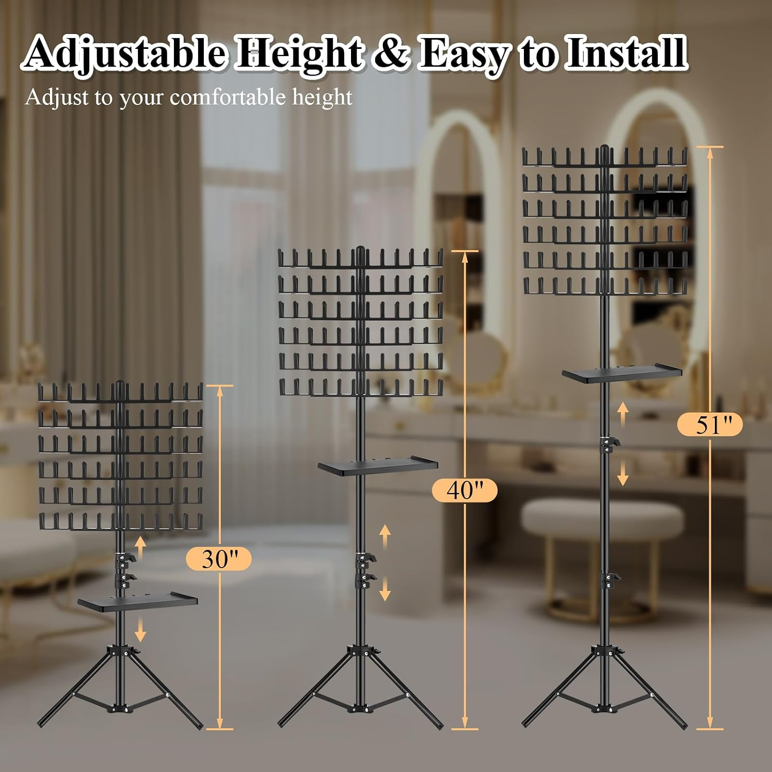 Braiding Rack with Tray, 144 Pegs Height Adjustable, 2-Side Hair Extension Holde