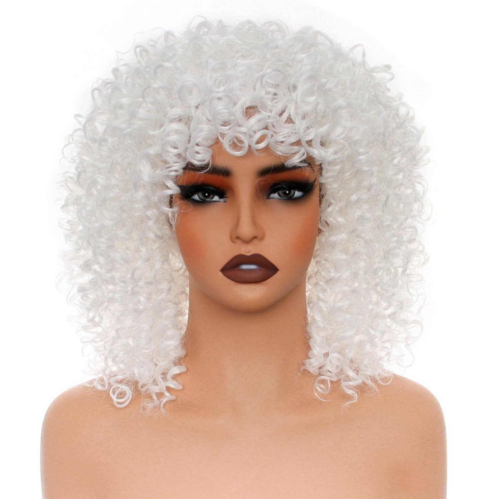 14 inch Afro Curly Wigs for Women, Short Loose Kinky Curly Wigs with Bangs fo…