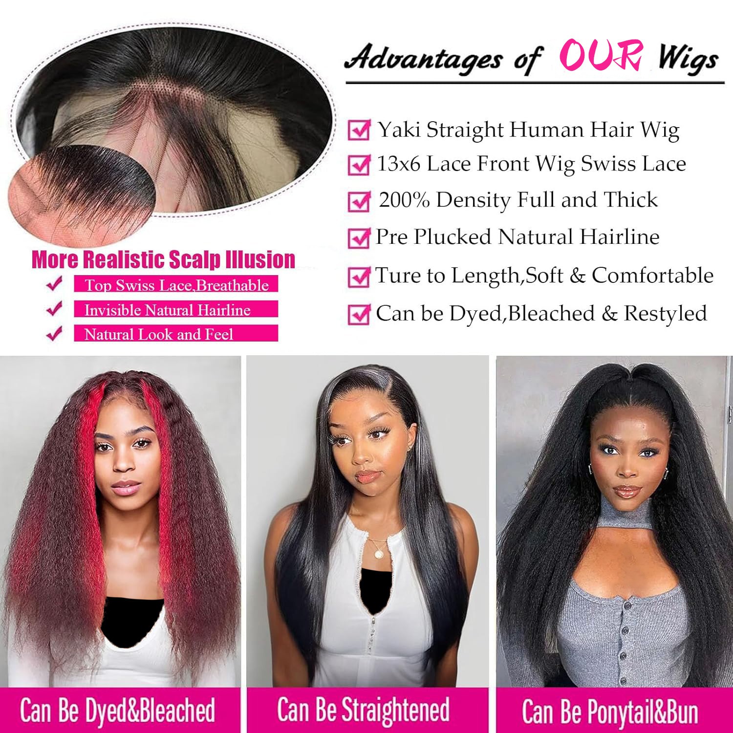 13×6 Natural Color Kinky Straigh Transparent Lace Human Hair
