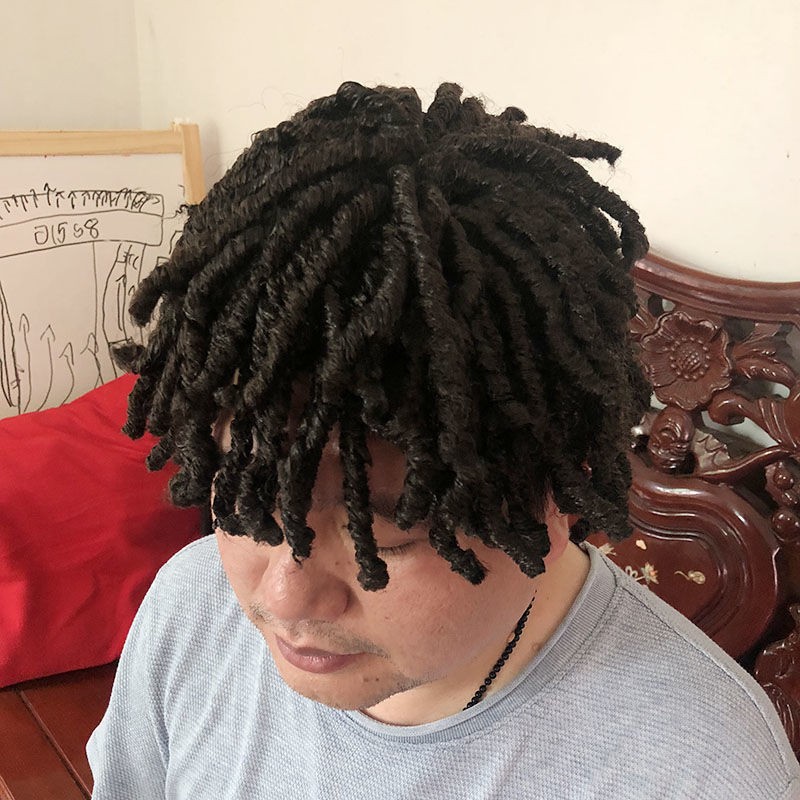 Short Afro Curly Dreadlock Toupee for Men Synethetic Black African American Wigs