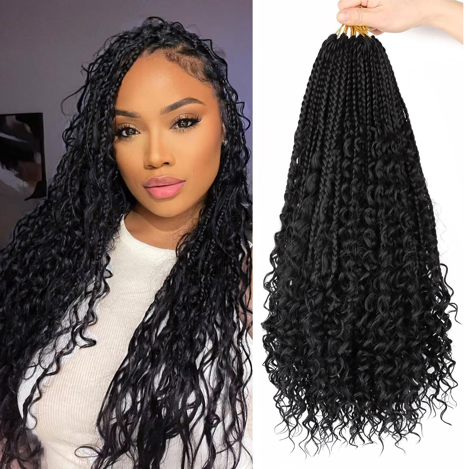 Goddess Box Braids Crochet Hair 1B – 18 Inch 8 Packs Crochet Box Braids Pre-L…