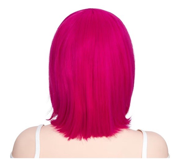 Rose Bud Hot Pink Bob Wig with Fringe 12 Inch Short Straight Costume Wigs For