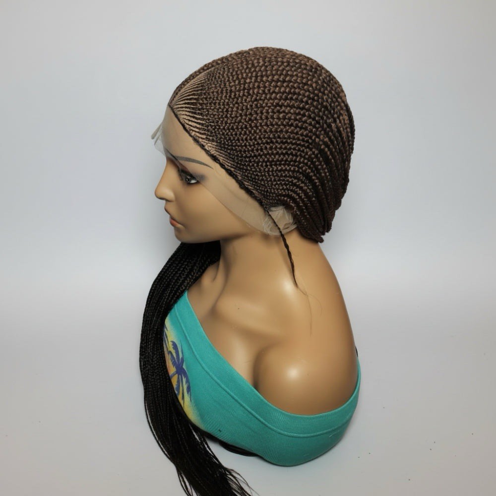 Black and Brown Braided Wig Cornrow Individual Braids Full Lace Baby Hair -36in