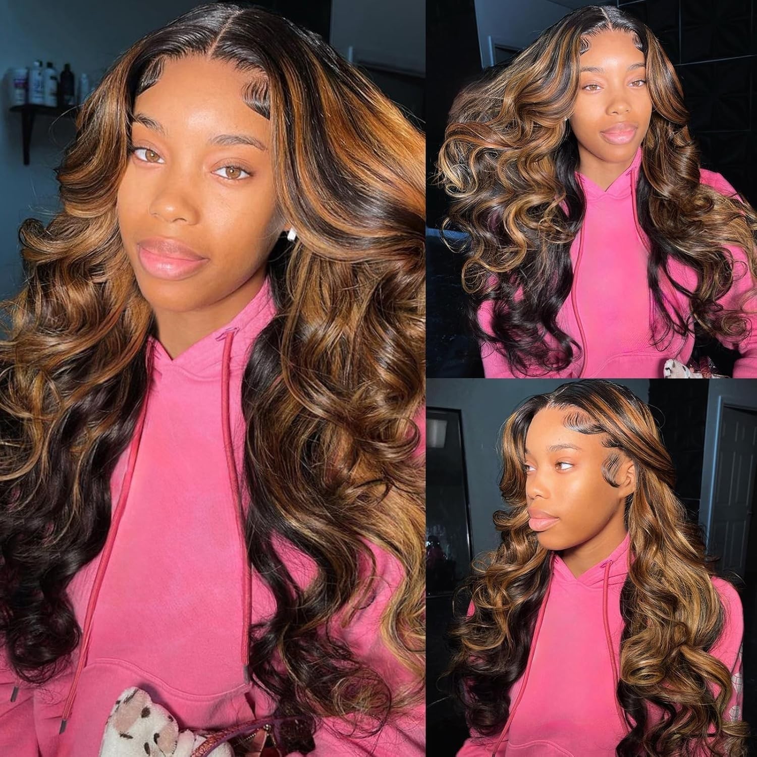 Ombre Lace Front Wig 28″ Body Wave Human Hair 200 Density Pre-Plucked HD Lace, B