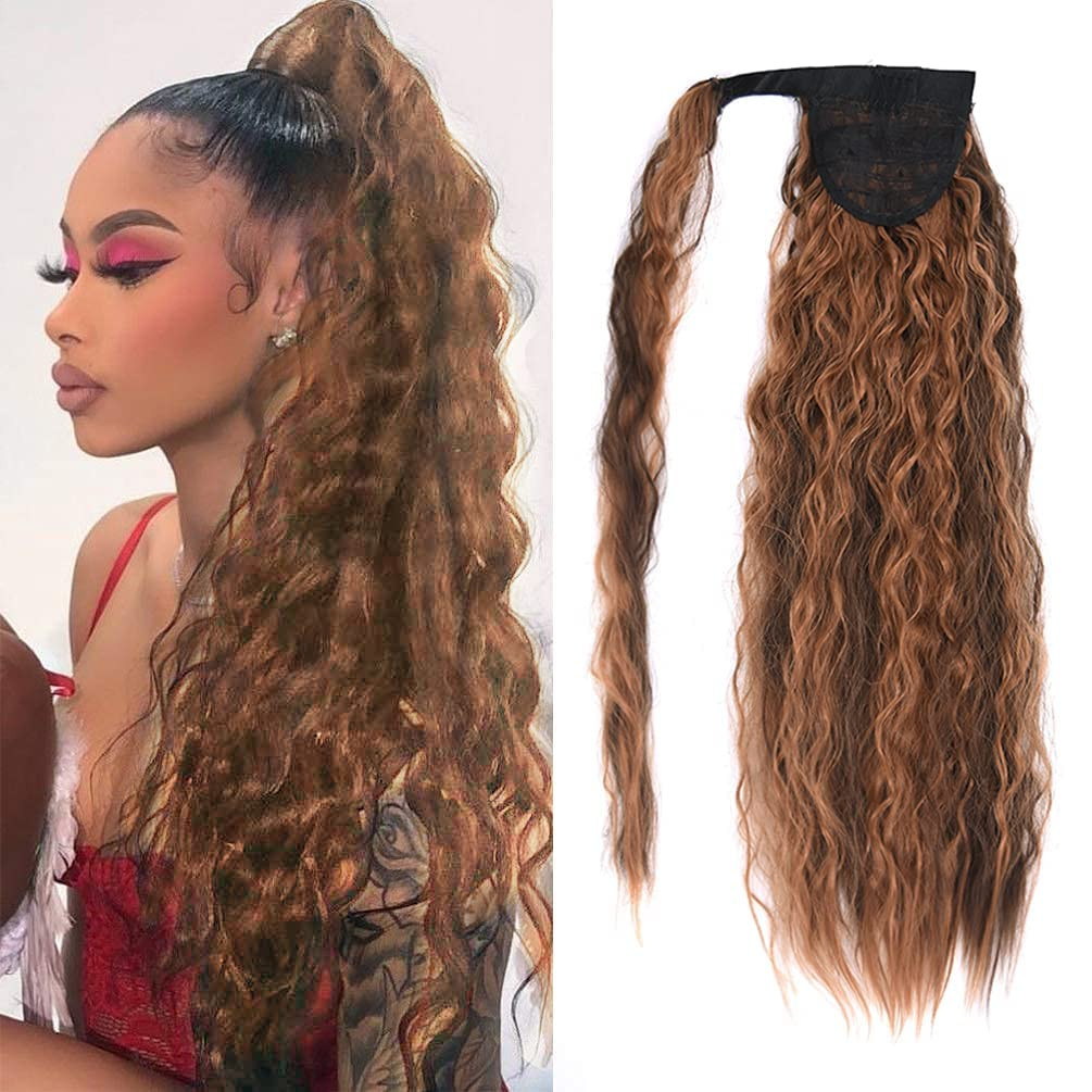 Corn Wave Ponytail Extension Clip in – 22 Inch Long Wavy Curly Wrap around Pony