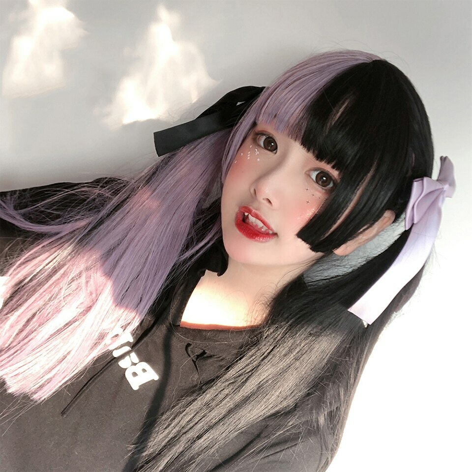 Long Wavy Ombre Black White Pink Heat Resistant Synthetic Lolita Wigs Halloween