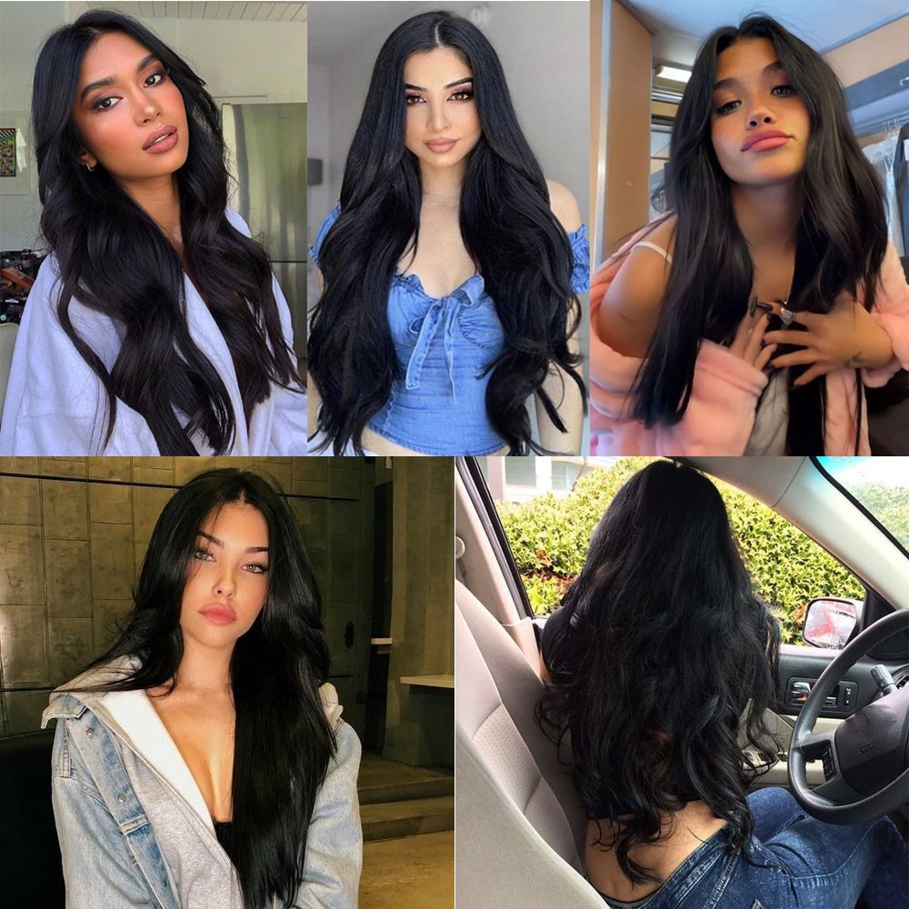 Black Synthetic Hair Heat Resistant Cosplay Wigs Layered Long Wavy
