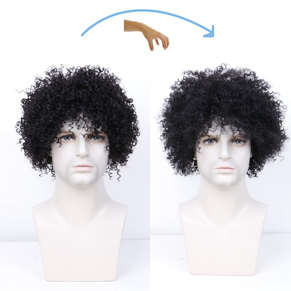 BECUS 8 Inch Afro Wig for Black men Short Kinky Curly Human Hair Wigs for Bla…